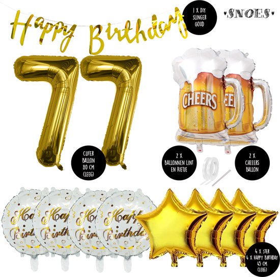 77 Jaar Verjaardag Cijfer ballon Mannen Bier - Feestpakket Snoes Ballonnen Cheers & Beers - Herman