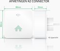 Afmetingen CO2 monitor K2 connector: 80mm x 80mm x 35mm. Met huislogo.