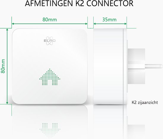 Afmetingen CO2 monitor K2 connector: 80mm x 80mm x 35mm. Met huislogo.