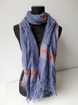 Sjaal - dames - blauw - 75 x 190 cm - geruit - sjaaltje - omslagdoek