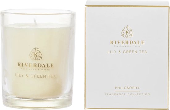 Riverdale - Boutique Geurkaars in pot Lily & Green Tea - 10cm - grijs Grijs
