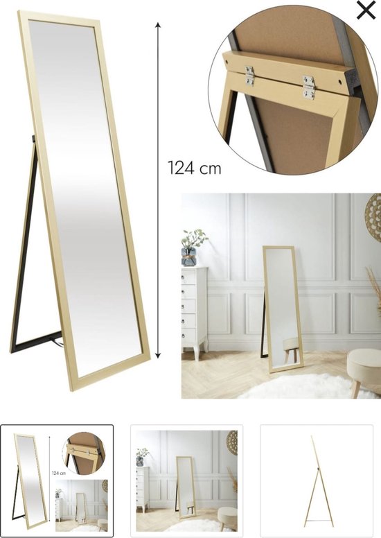 Home Deco Factory - Gouden staande spiegel - 122 cm - Passpiegel -  Visagiespiegel -... | bol.com