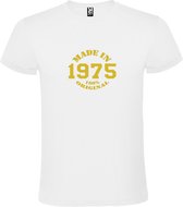 Wit T-Shirt met “Made in 1975 / 100% Original “ Afbeelding Goud Size XS