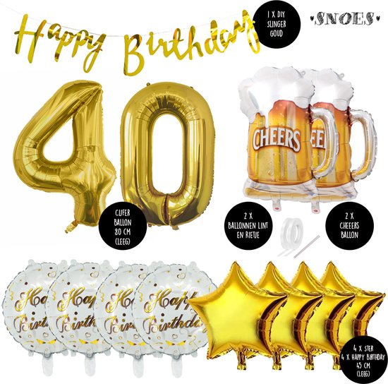 40 Jaar Verjaardag Cijfer ballon Mannen Bier - Feestpakket Snoes Ballonnen Cheers & Beers - Herman