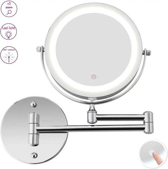 MH Products - Make Up Spiegel - Rond - Wanspiegel - Spiegellamp - 5x Vergroting - 17,5 cm CM