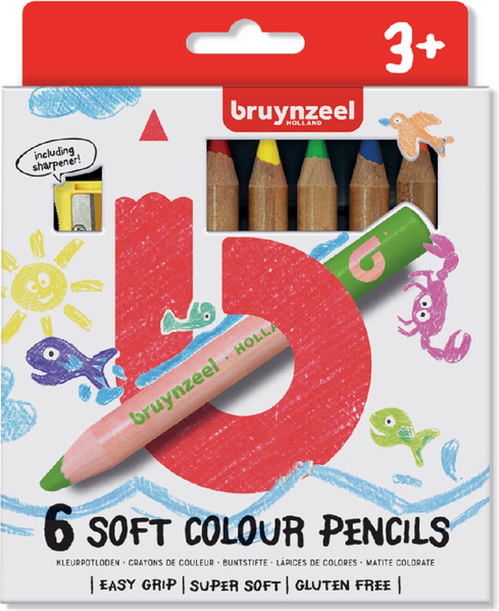 rivier melodie Uitroepteken Bruynzeel Kids 6 extra zachte kleurpotloden met slijper | bol.com