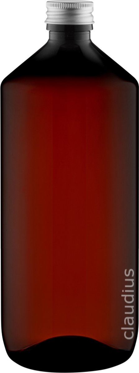 Lege Plastic Fles Apothekersfles 1 Liter PET Amber bruin - met aluminium dop - set van 10 Stuks - Navulbaar - Leeg