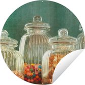 Tuincirkel Antieke glazen potten gevuld met snoep - 120x120 cm - Ronde Tuinposter - Buiten XXL / Groot formaat!