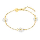 Bracelet Twice As Nice en argent doré, 3 fleurs avec cristaux blancs 17 cm + 3 cm