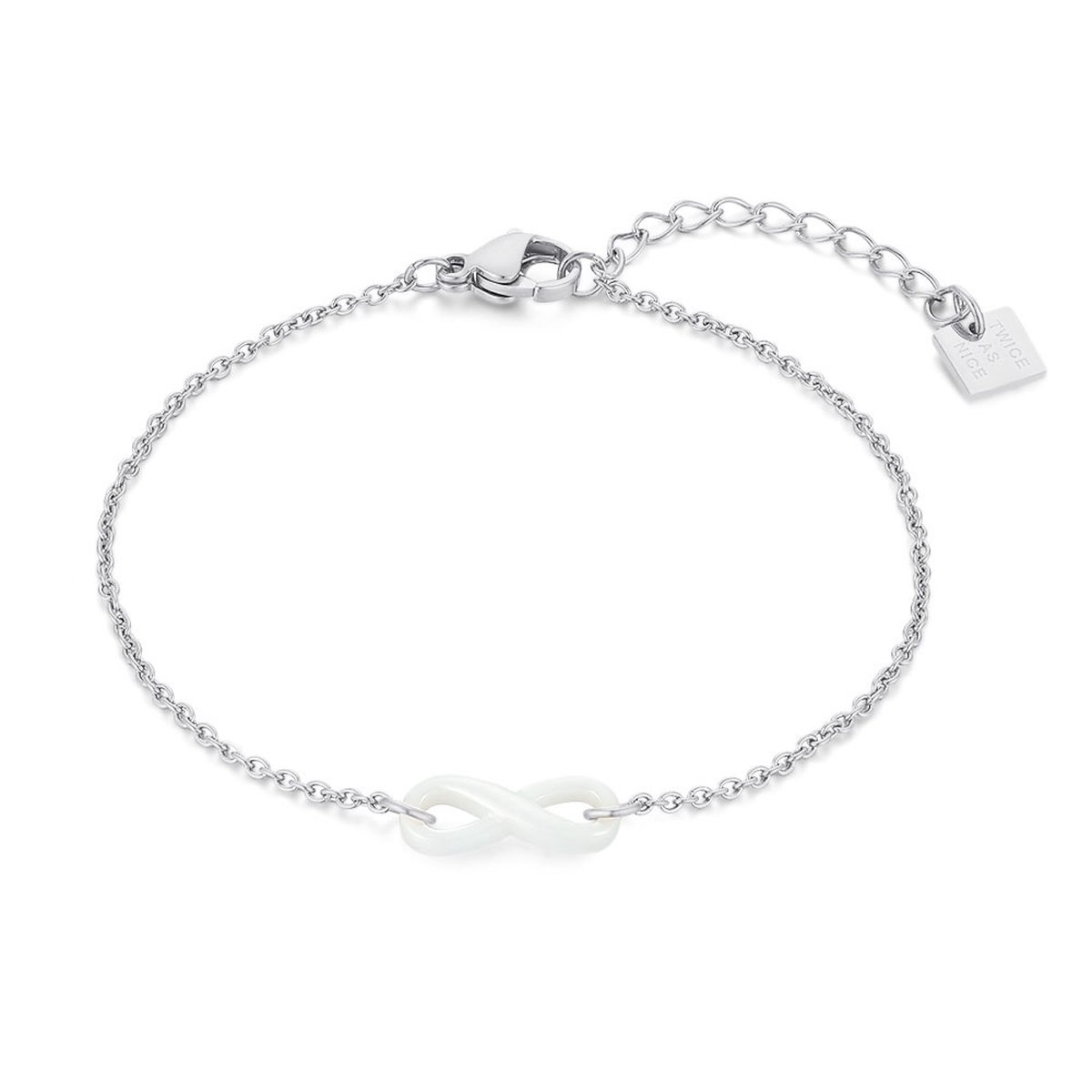 Twice As Nice Armband in edelstaal, witte infinity 16 cm+3 cm