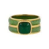 My Bendel - Mooie groene / gouden ringenset - My Bendel - Groene ringen set met keramiek en groen Agaat edelsteen - Met luxe cadeauverpakking