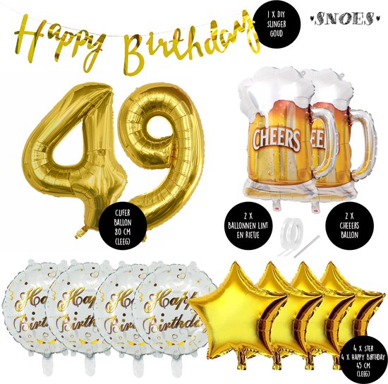 49 Jaar Verjaardag Cijfer ballon Mannen Bier - Feestpakket Snoes Ballonnen Cheers & Beers - Herman
