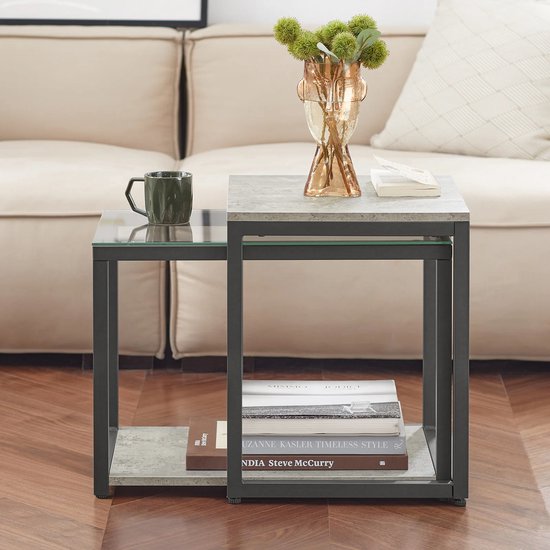 FBT42-N Set van 2 Salontafels Bijzettafel - Natuurlook ââââ‚?Metaal