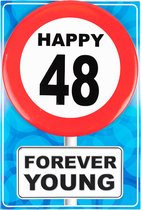 Happy age kaart 48 jaar (wenskaart met button)