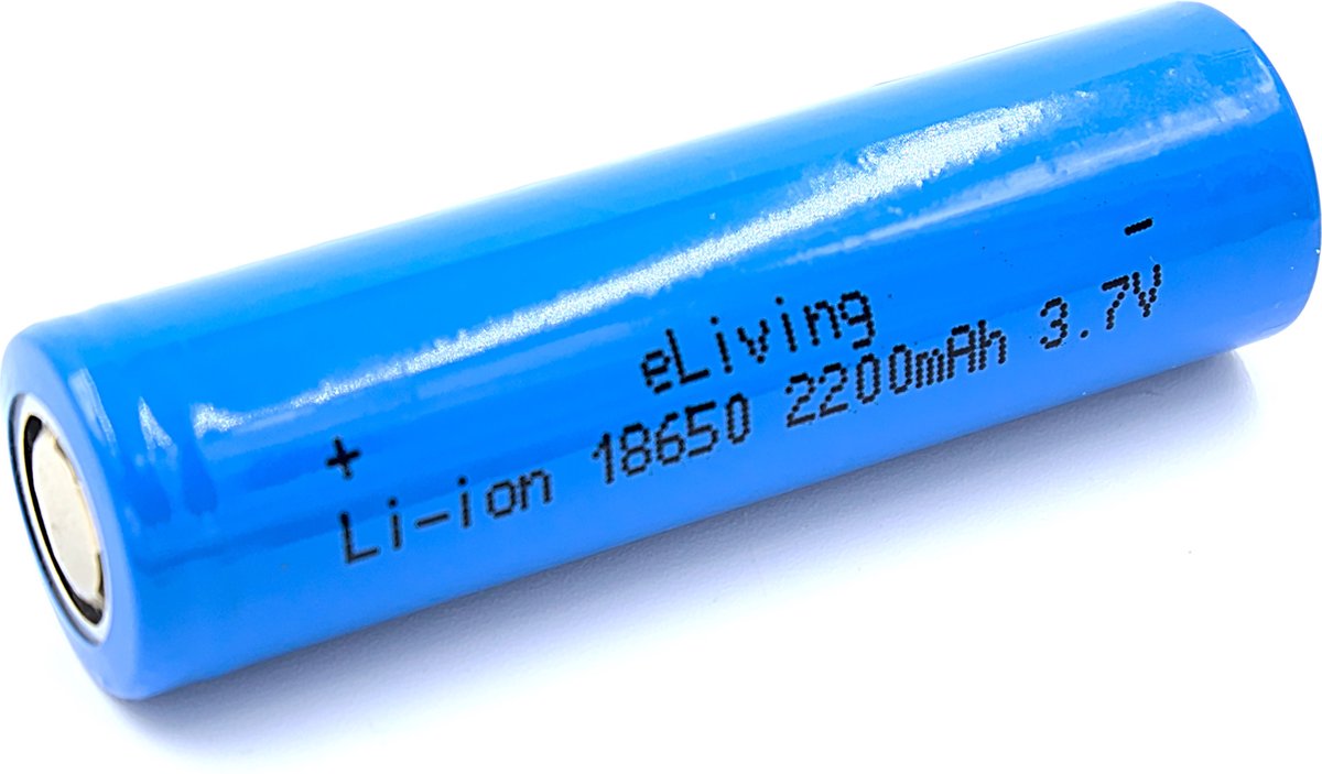 18650 (65x18mm) batterij. 2200mAh 3,7V Li-ion. Let op! Flat Top (vlakke + zijde)