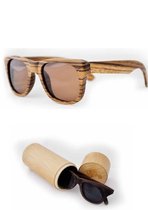 V&P Zonnebril - Unisex - zebrahout - in handige bamboo bewaarkoker - met brillendoekje