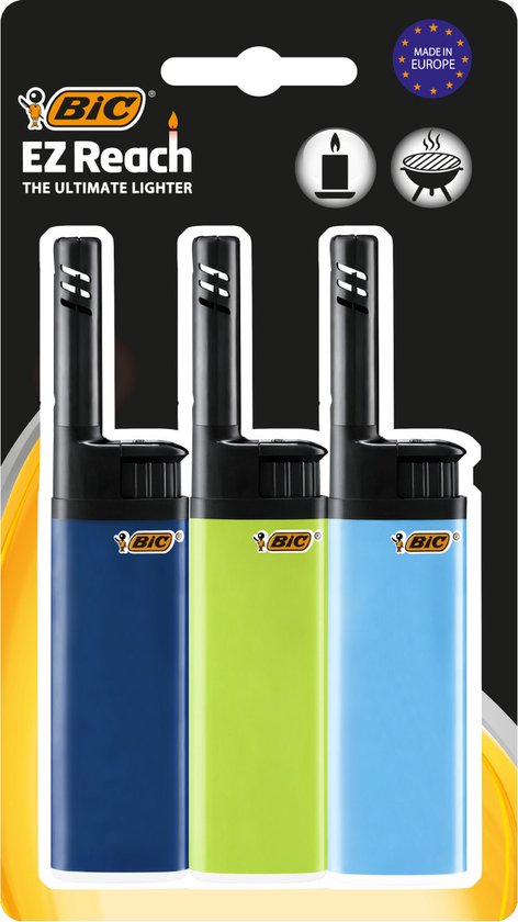 Allume-bougie BIC EZ Reach - Briquet électronique à long cou - Diverse  couleurs - 3 pièces