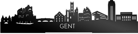 Standing Skyline Gent Zwart Glanzend - 40 cm - Woon decoratie om neer te zetten en om op te hangen - Meer steden beschikbaar - Cadeau voor hem - Cadeau voor haar - Jubileum - Verjaardag - Housewarming - Aandenken aan stad - WoodWideCities