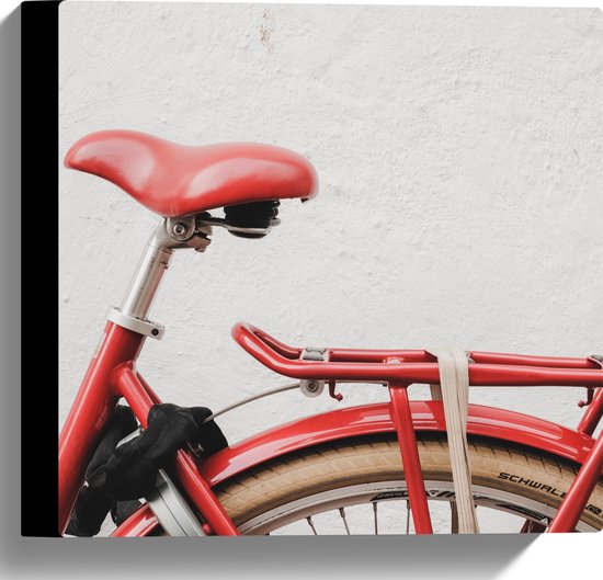 WallClassics - Toile - Selle rouge sur vélo rouge - 30x30 cm Photo sur toile (Décoration murale sur toile)
