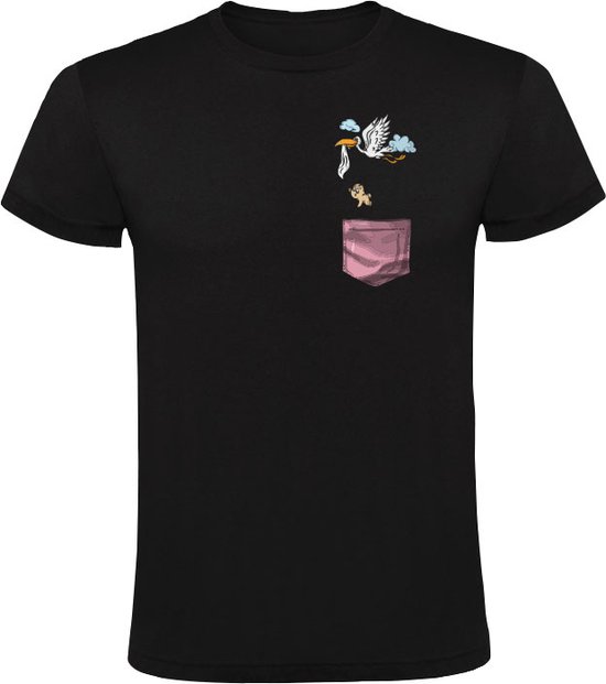 Ooievaar bezorgd baby in borstzakje Heren T-shirt | geboorte | bekend maken | aankondiging | zwangerschap | zwanger