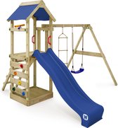 WICKEY speeltoestel klimtoestel FreeFlyer met schommel en blauwe glijbaan, outdoor speeltoestel voor kinderen met zandbak, ladder en speelaccessoires voor de tuin