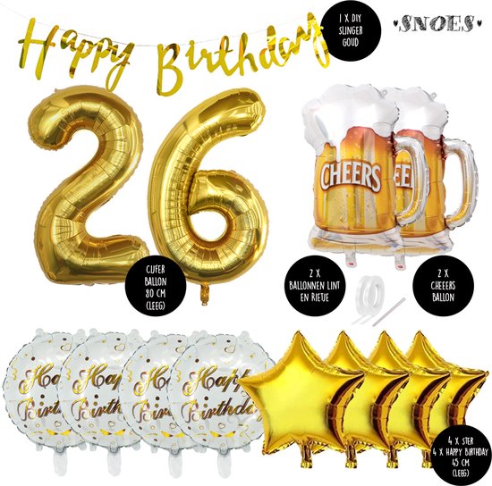26 Jaar Verjaardag Cijfer ballon Mannen Bier - Feestpakket Snoes Ballonnen Cheers & Beers - Herman