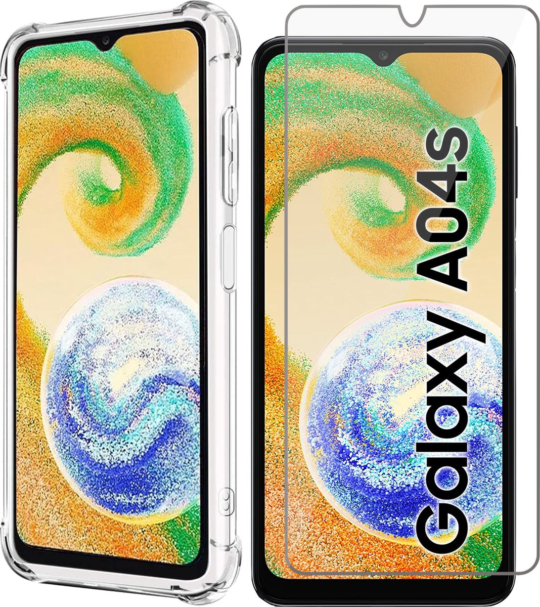 Hoesje geschikt voor Samsung Galaxy A04s / A13 5G - Screen Protector GlassGuard - Back Cover Case ShockGuard Transparant & Screenprotector