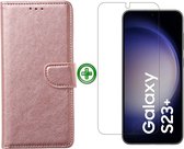 Arara Hoesje geschikt voor Samsung Galaxy S23 Plus hoesje - Met Samsung S23 Plus Screenprotector - Portemonnee Cover - Rosegoud