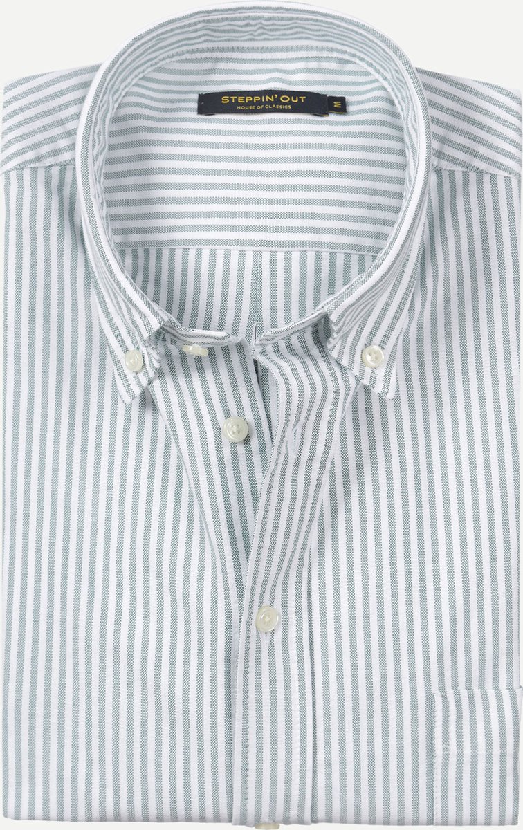 Steppin' Out Lente/Zomer 2023 Oxford Stripe Shirt Button-Down Mannen - Regular fit - Katoen - Groen (M)