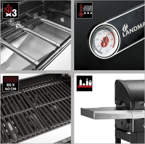 GasBBQ Landmann Trexon PTS 3.1 Zwart - 4 branders - Inclusief gasslang - Gas bbq barbecue van Landmann — afbeelding 4