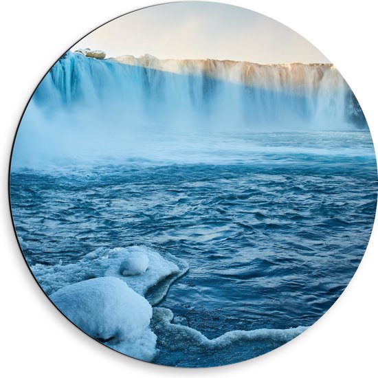 WallClassics - Dibond Muurcirkel - Goðafoss Watervallen in IJsland - 50x50 cm Foto op Aluminium Muurcirkel (met ophangsysteem)