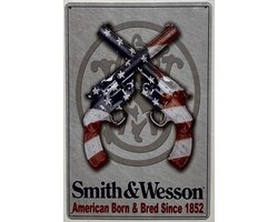 Smith en Wesson Amerikaans guns pistool Reclamebord van metaal METALEN-WANDBORD - MUURPLAAT - VINTAGE - RETRO - HORECA- BORD-WANDDECORATIE -TEKSTBORD - DECORATIEBORD - RECLAMEPLAAT - WANDPLAAT - NOSTALGIE -CAFE- BAR -MANCAVE- KROEG- MAN CAVE