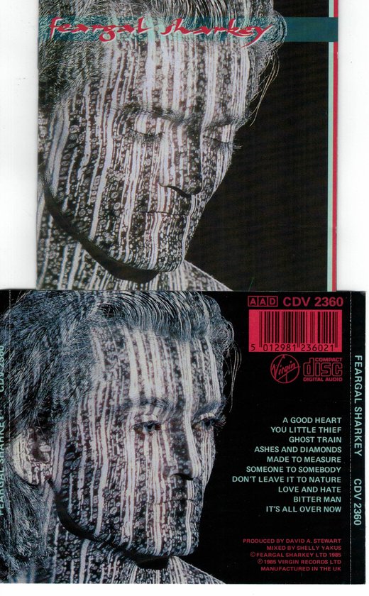 Albumcover met een close-up van Feargal Sharkey met lijnen en strepen over zijn gezicht. "Feargal Sharkey" en "AAD CDV 2360" zijn zichtbaar.