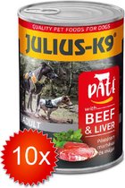 Julius-K9 - Hondenvoer - Blikvoer - Natvoer - Paté - Adult - Beef & liver - 10 x 400g