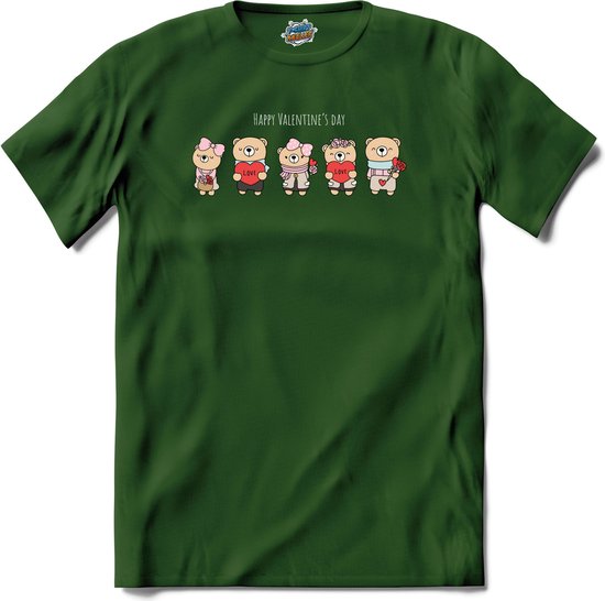 Valentijn Beertjes | Valentijn - Valentijnsdag - Cadeau - Kado - T-Shirt - Unisex - Bottle Groen - Maat M