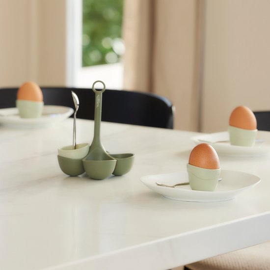 Eierset - 4x eierdopjes - 4x lepeltjes - 1x eierhouder - vaatwasserbestendig - groen van Merkloos — afbeelding 3