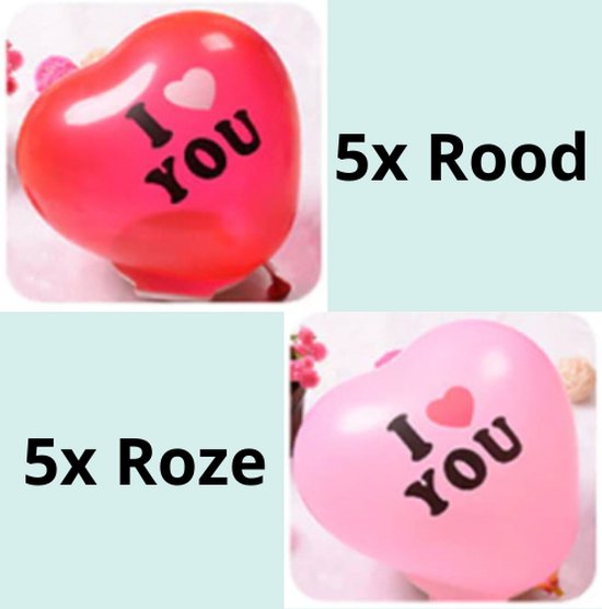 Hartjes ballonnen - I Love You - 10 stuks - rood en roze - valentijnsdag - valentijnversiering - liefde