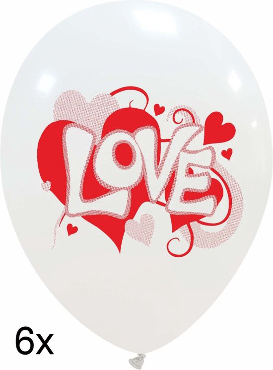 LOVE (helium) ballonnen wit-rood, 6 st., 30 cm, Valentijn, Liefde