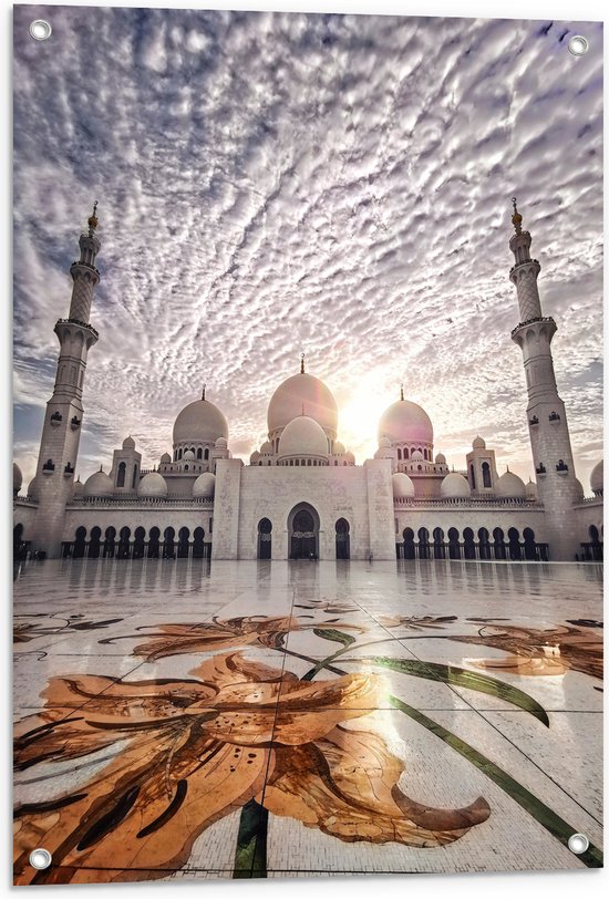 WallClassics - Tuinposter – Moskee in Abu Dhabi - Sjeik Zayed Moskee - 60x80 cm Foto op Tuinposter (wanddecoratie voor buiten en binnen)
