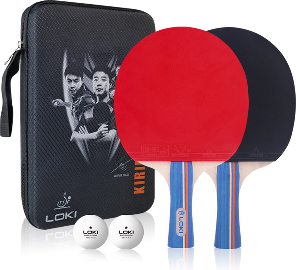 Loki - Professionele tafeltennis set - 2 Tafeltennisbatjes - 2 Balletjes - Opberghoes met rits