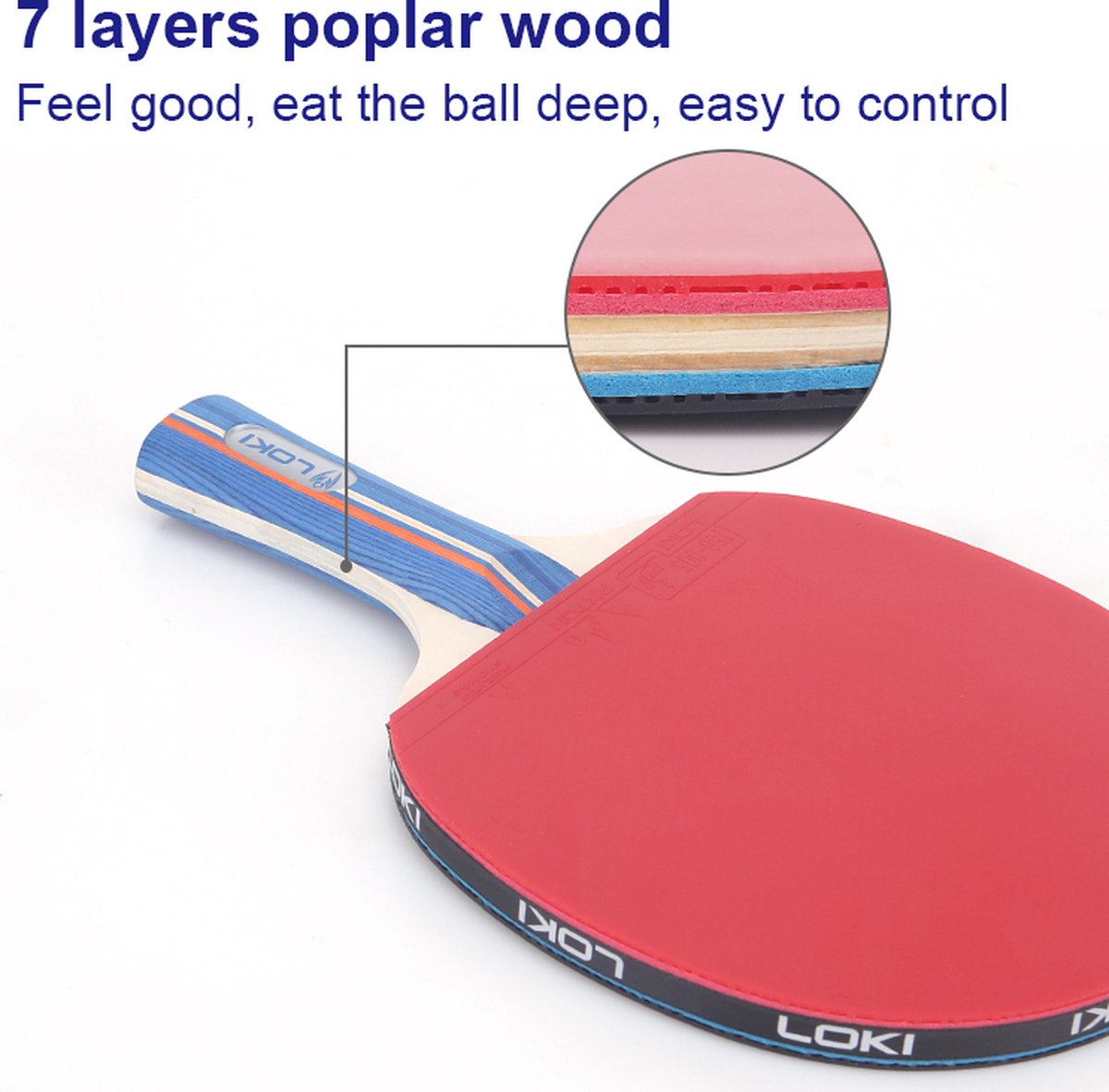 Loki - Professionele tafeltennis set - 2 Tafeltennisbatjes - 2 Balletjes - Opberghoes met rits — afbeelding 3