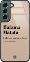 Coque Samsung Galaxy S22 Plus en verre - Hakuna Matata - Marron/beige - Hard Case Zwart - Coque arrière pour téléphone - Texte - Casimoda