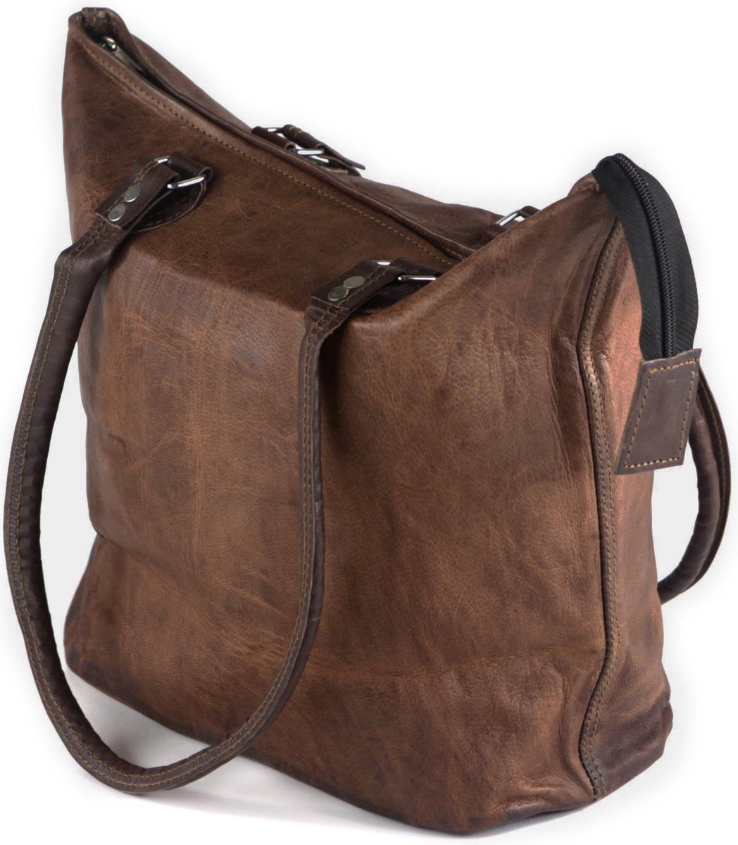 Boodschappentas Shopper Bag ‘’ASTURIAS’’ Bucket Tote Bag 46 x 36 x 12 cm – Echt leer – Bruin Cognac Kleur – Handgemaakt