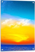 WallClassics - Tuinposter – Zon verdwijnend achter de Zee met Felkleurige Lucht - 60x80 cm Foto op Tuinposter (wanddecoratie voor buiten en binnen)