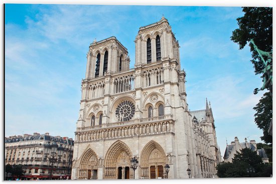 WallClassics - Dibond - Notre-Dame Kathedraal - Parijs - 60x40 cm Foto op Aluminium (Met Ophangsysteem)
