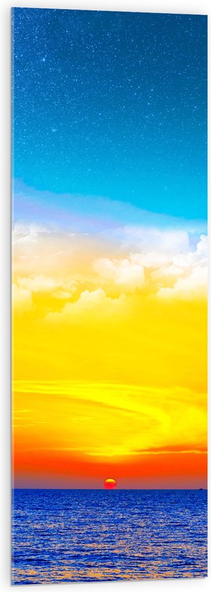 WallClassics - Acrylglas - Zon verdwijnend achter de Zee met Felkleurige Lucht - 40x120 cm Foto op Acrylglas (Met Ophangsysteem)