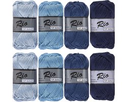 Haakgaren katoen ton sur ton vintage blauw - pakket met 8 bollen Rio