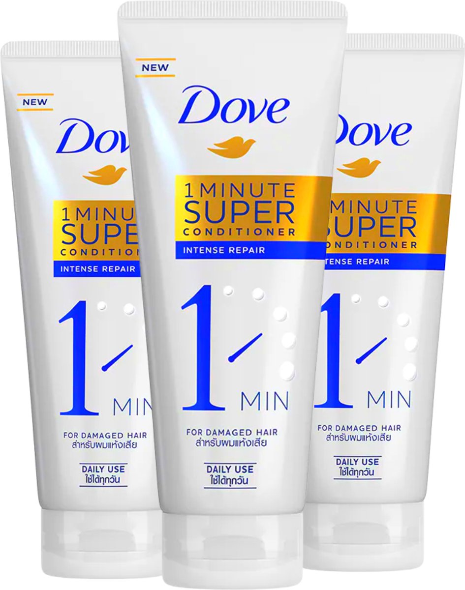 Dove Intense Repair 1 Minute Super Haarconditioner - Conditioner voor ieder Haartype - 3 x 180ml - Voordeelverpakking