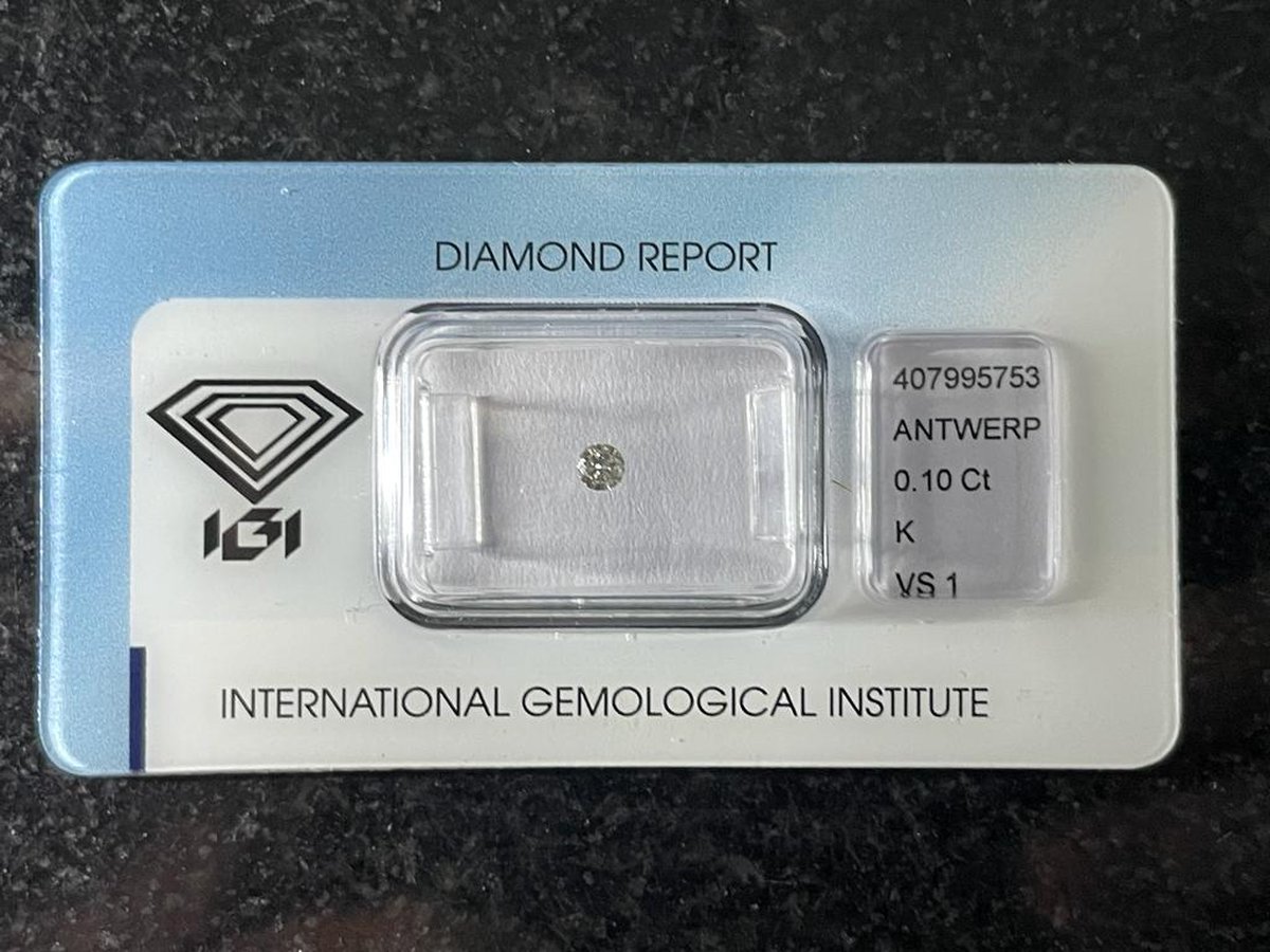 Diamant 0.10 CT in blister met certificaat