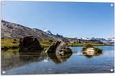 Tuinposter – Rotsen in Bevroren Water in Landschap - 90x60 cm Foto op Tuinposter (wanddecoratie voor buiten en binnen)